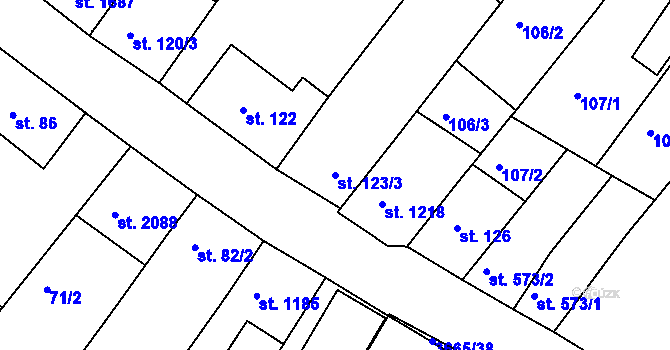 Parcela st. 123/3 v KÚ Veselí-Předměstí, Katastrální mapa