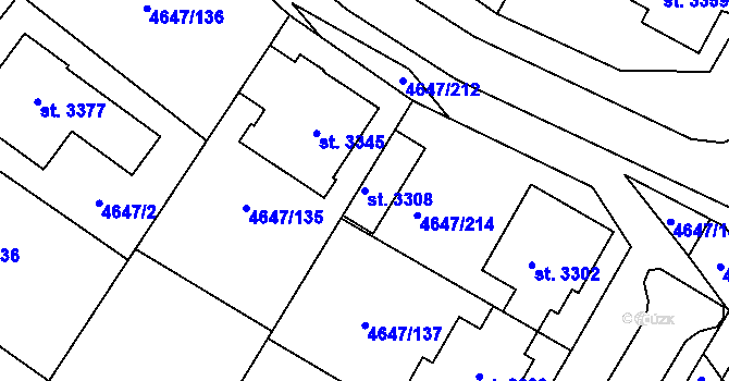 Parcela st. 3308 v KÚ Veselí-Předměstí, Katastrální mapa