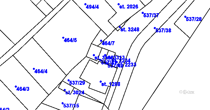 Parcela st. 3313 v KÚ Veselí-Předměstí, Katastrální mapa