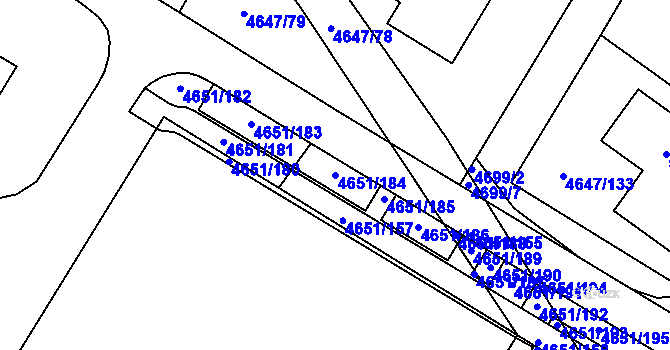 Parcela st. 4651/184 v KÚ Veselí-Předměstí, Katastrální mapa