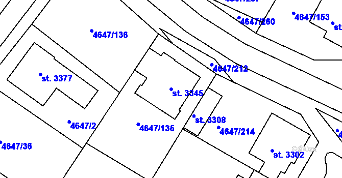 Parcela st. 3345 v KÚ Veselí-Předměstí, Katastrální mapa