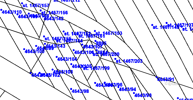 Parcela st. 8884 v KÚ Veselí-Předměstí, Katastrální mapa