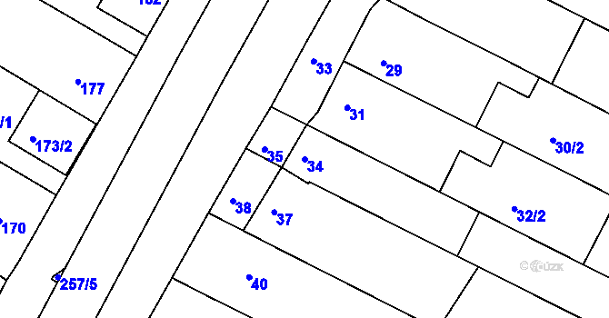 Parcela st. 34 v KÚ Milokošť, Katastrální mapa