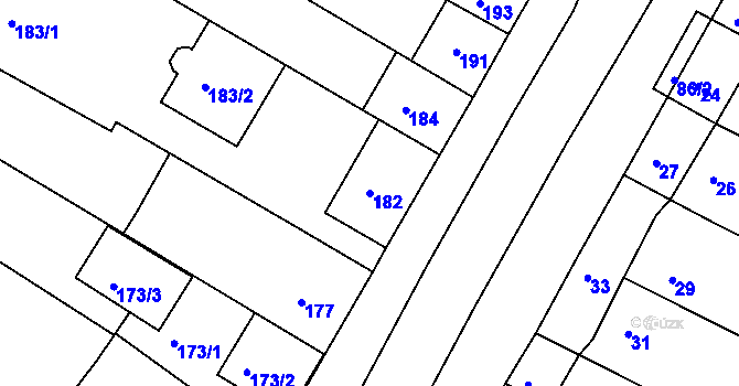 Parcela st. 182 v KÚ Milokošť, Katastrální mapa