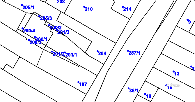 Parcela st. 204 v KÚ Milokošť, Katastrální mapa