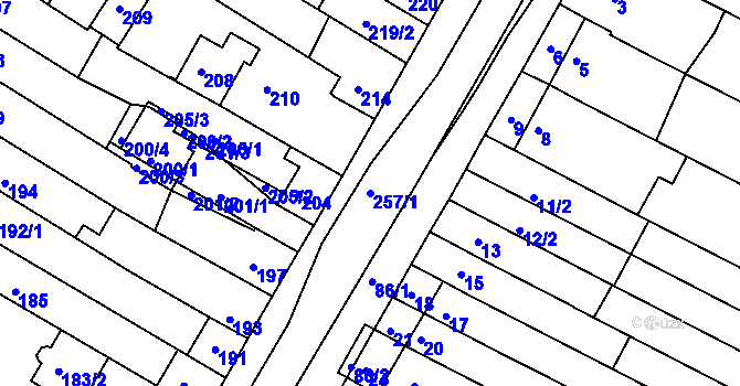 Parcela st. 257/1 v KÚ Milokošť, Katastrální mapa