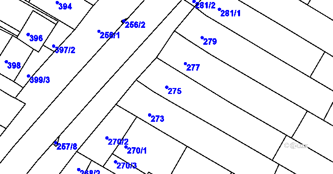 Parcela st. 275 v KÚ Milokošť, Katastrální mapa