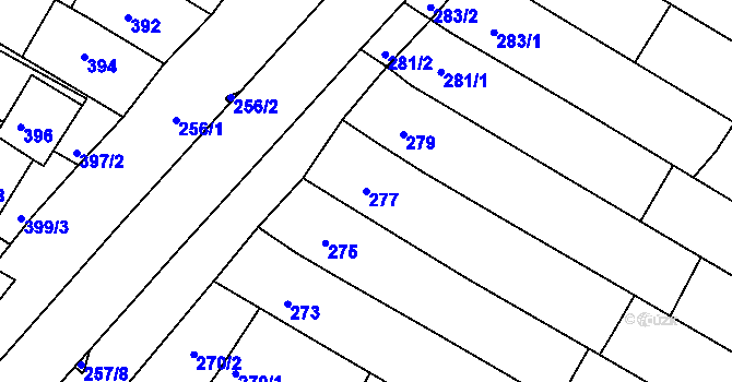 Parcela st. 277 v KÚ Milokošť, Katastrální mapa