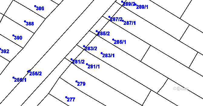 Parcela st. 283/1 v KÚ Milokošť, Katastrální mapa
