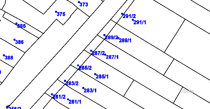 Parcela st. 287/1 v KÚ Milokošť, Katastrální mapa