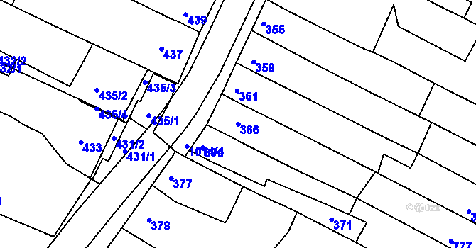 Parcela st. 366 v KÚ Milokošť, Katastrální mapa