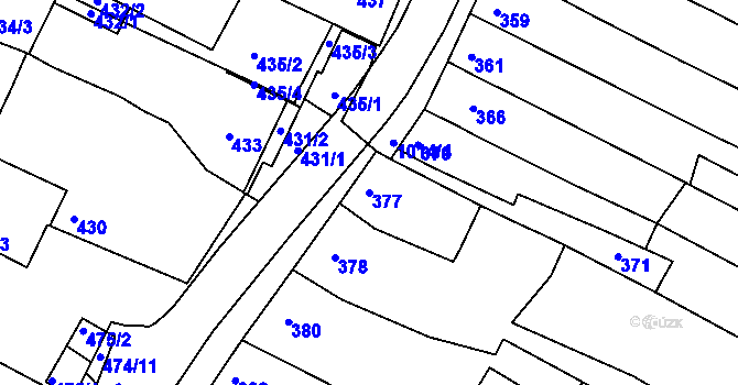 Parcela st. 377 v KÚ Milokošť, Katastrální mapa