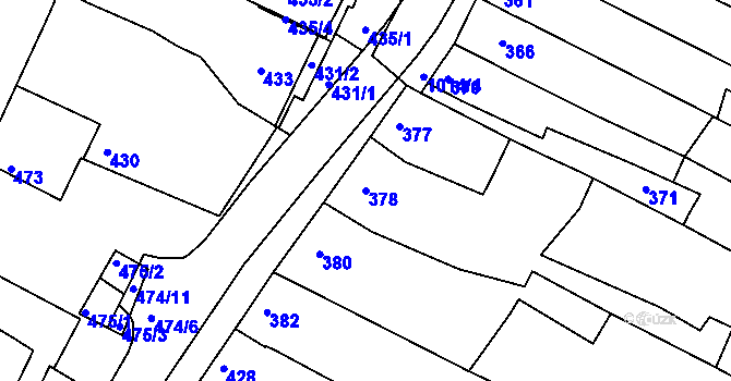 Parcela st. 378 v KÚ Milokošť, Katastrální mapa