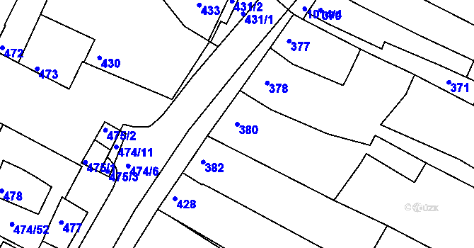 Parcela st. 380 v KÚ Milokošť, Katastrální mapa