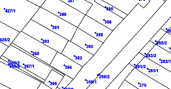 Parcela st. 390 v KÚ Milokošť, Katastrální mapa