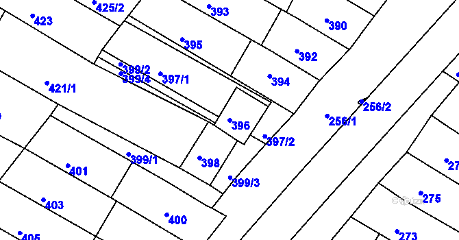 Parcela st. 396 v KÚ Milokošť, Katastrální mapa