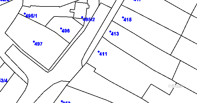 Parcela st. 411 v KÚ Milokošť, Katastrální mapa