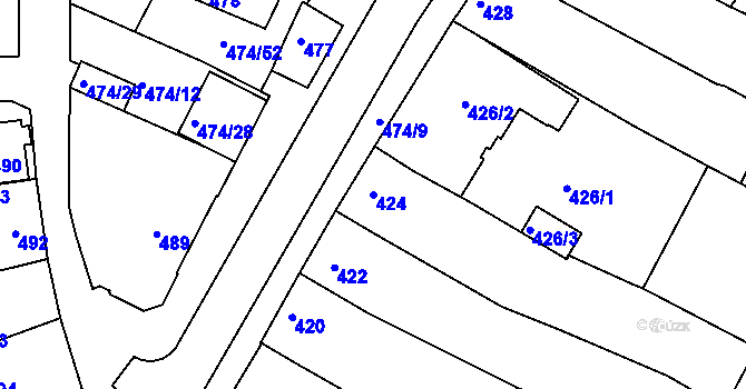 Parcela st. 424 v KÚ Milokošť, Katastrální mapa