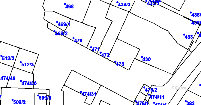 Parcela st. 472 v KÚ Milokošť, Katastrální mapa