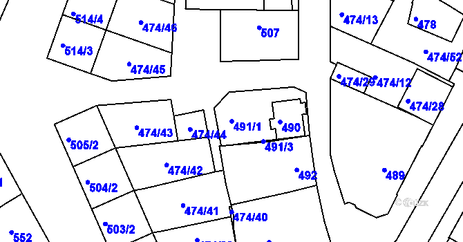 Parcela st. 491/1 v KÚ Milokošť, Katastrální mapa