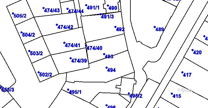 Parcela st. 493 v KÚ Milokošť, Katastrální mapa
