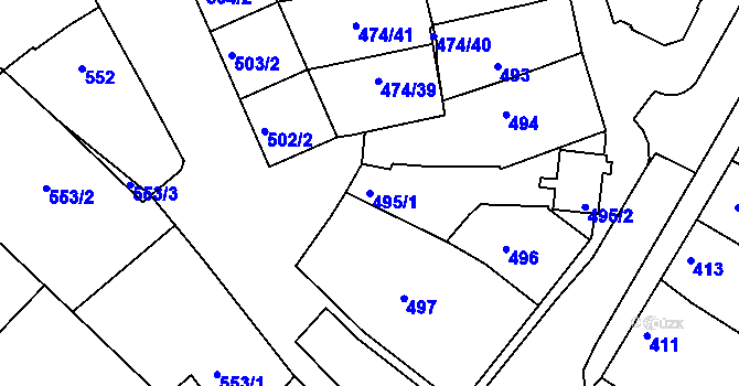 Parcela st. 495/1 v KÚ Milokošť, Katastrální mapa