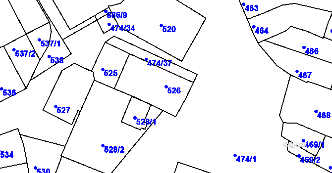 Parcela st. 526 v KÚ Milokošť, Katastrální mapa