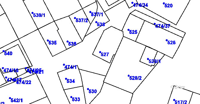 Parcela st. 527 v KÚ Milokošť, Katastrální mapa