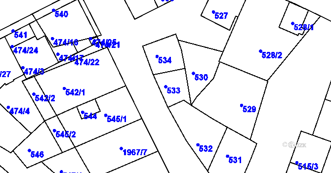 Parcela st. 533 v KÚ Milokošť, Katastrální mapa