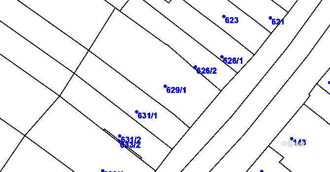 Parcela st. 629/1 v KÚ Milokošť, Katastrální mapa