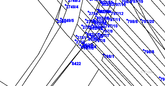 Parcela st. 802/9 v KÚ Milokošť, Katastrální mapa