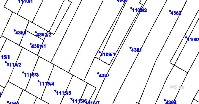 Parcela st. 1109/1 v KÚ Milokošť, Katastrální mapa