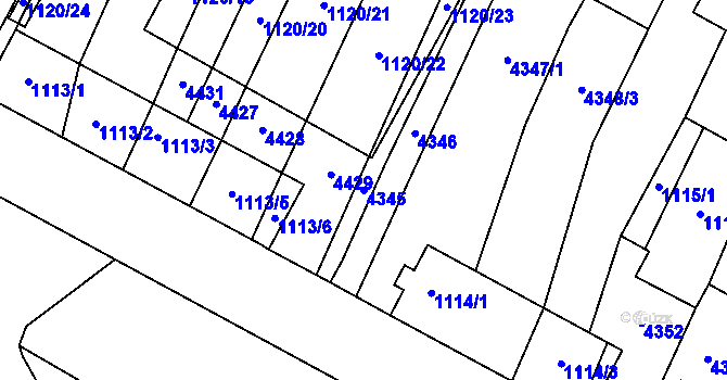 Parcela st. 4345 v KÚ Milokošť, Katastrální mapa