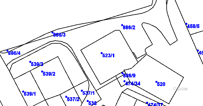 Parcela st. 523/1 v KÚ Milokošť, Katastrální mapa