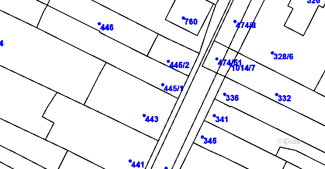 Parcela st. 445/1 v KÚ Milokošť, Katastrální mapa