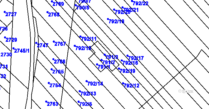 Parcela st. 791/3 v KÚ Milokošť, Katastrální mapa