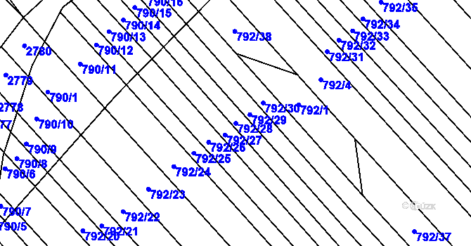 Parcela st. 792/28 v KÚ Milokošť, Katastrální mapa
