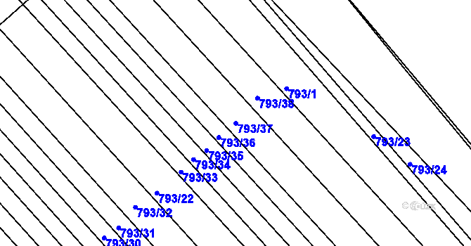 Parcela st. 793/37 v KÚ Milokošť, Katastrální mapa