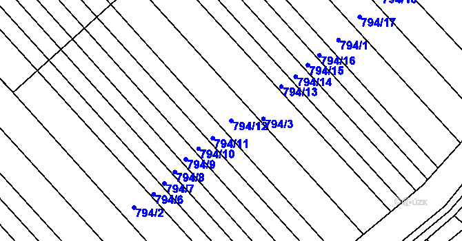 Parcela st. 794/12 v KÚ Milokošť, Katastrální mapa