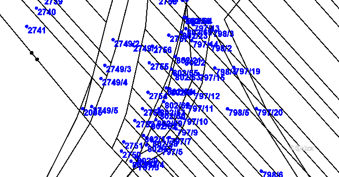 Parcela st. 802/61 v KÚ Milokošť, Katastrální mapa