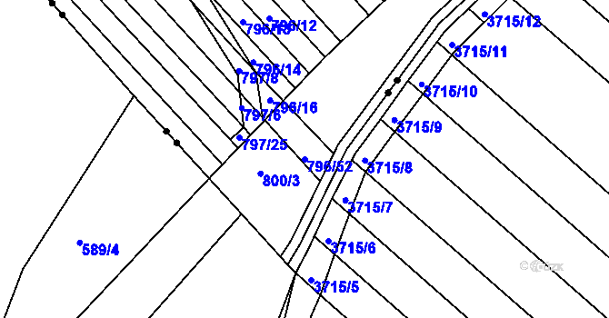 Parcela st. 796/52 v KÚ Milokošť, Katastrální mapa