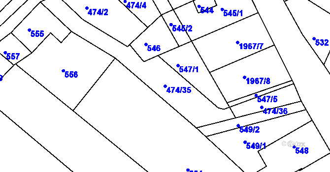 Parcela st. 474/35 v KÚ Milokošť, Katastrální mapa