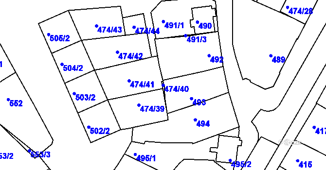 Parcela st. 474/40 v KÚ Milokošť, Katastrální mapa
