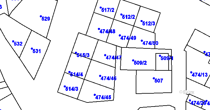 Parcela st. 474/47 v KÚ Milokošť, Katastrální mapa