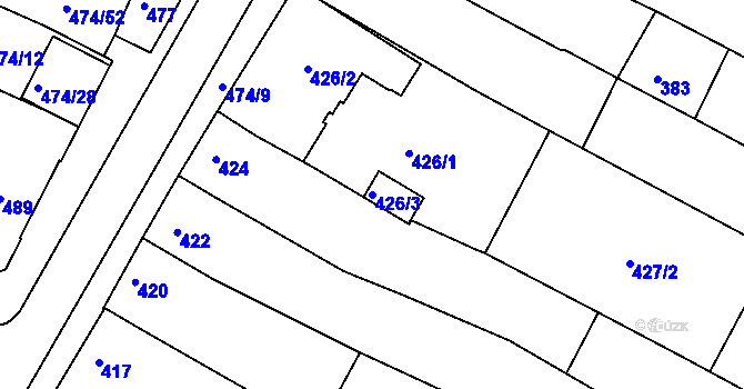 Parcela st. 426/3 v KÚ Milokošť, Katastrální mapa