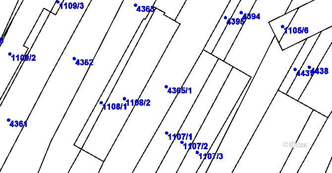 Parcela st. 4365/1 v KÚ Milokošť, Katastrální mapa