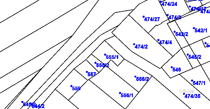 Parcela st. 555/1 v KÚ Milokošť, Katastrální mapa
