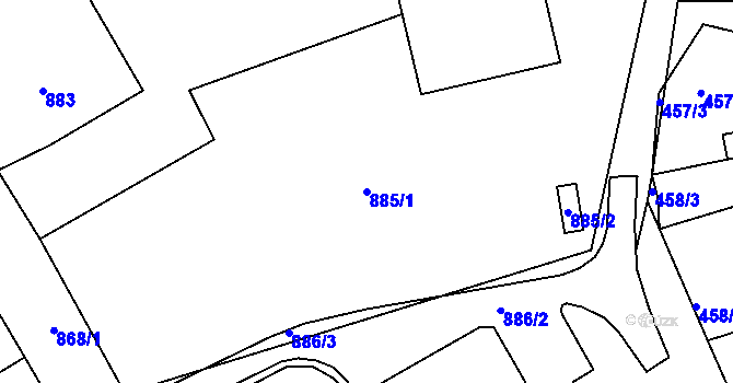 Parcela st. 885/1 v KÚ Milokošť, Katastrální mapa