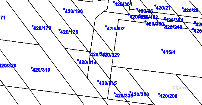 Parcela st. 420/329 v KÚ Zarazice, Katastrální mapa