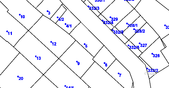 Parcela st. 5 v KÚ Zarazice, Katastrální mapa